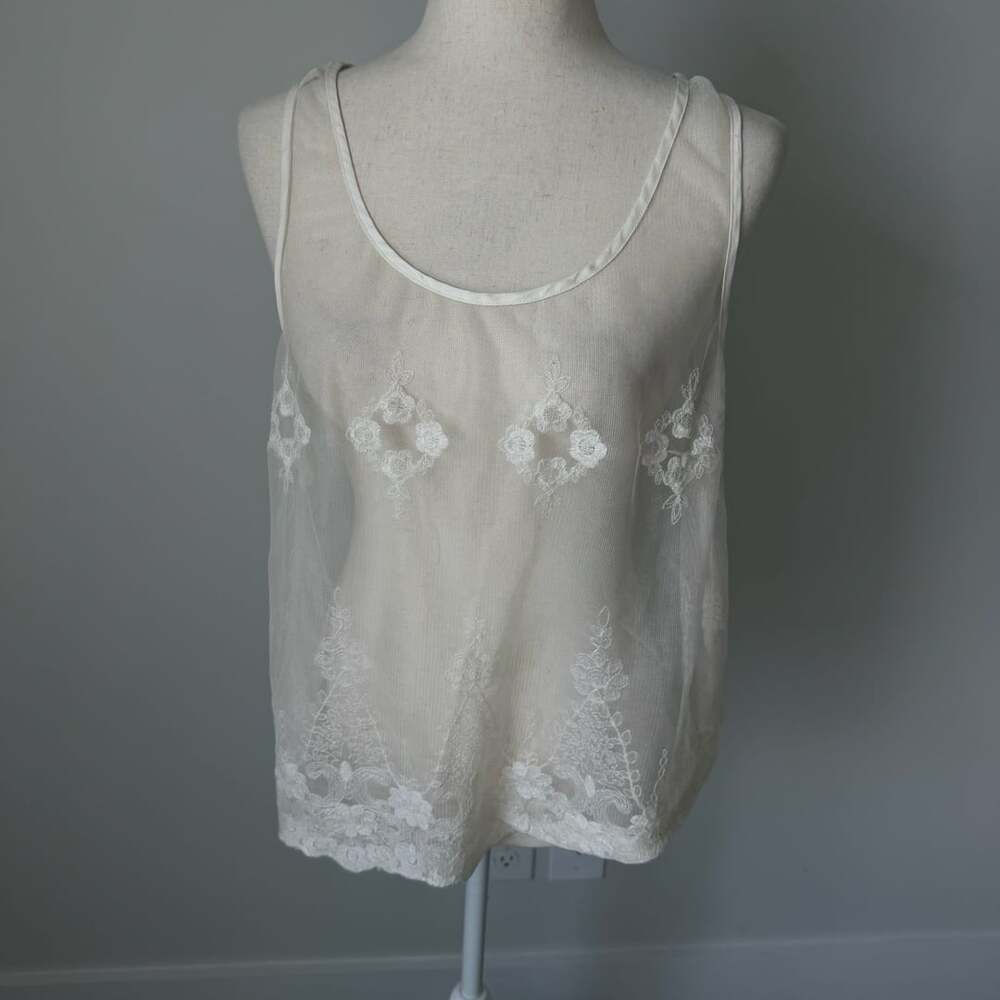 American Eagle Outfitters Sheer Mesh Tank Top Size XL/TG White Floral
